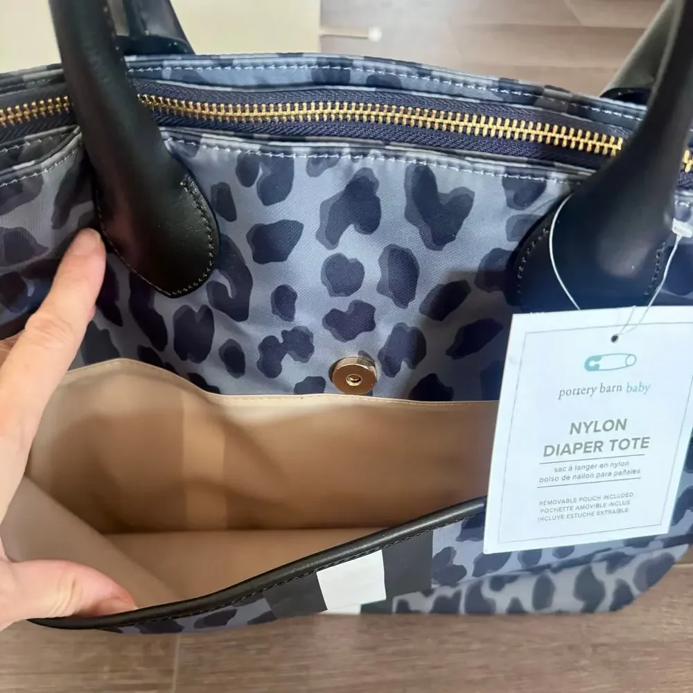 Pottery Barn Kids Diaper Tote Leopard Nylon Black Gray  NEW Carry All Travel NEW
